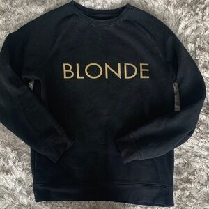 Brunette The Label “BLONDE” Black Sweater with Gold Lettering